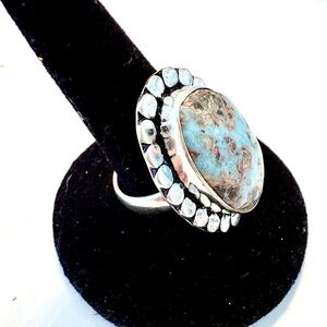Beautiful, 1 1/4 inch, 925 marked, Larimar ring, sized 7